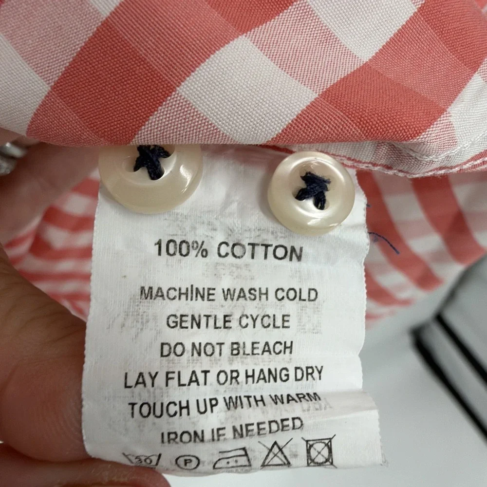 Hammer Made Cotton Button Up Shirt‎ 16.5/42 Peach Red Check Italian Fabric Italy